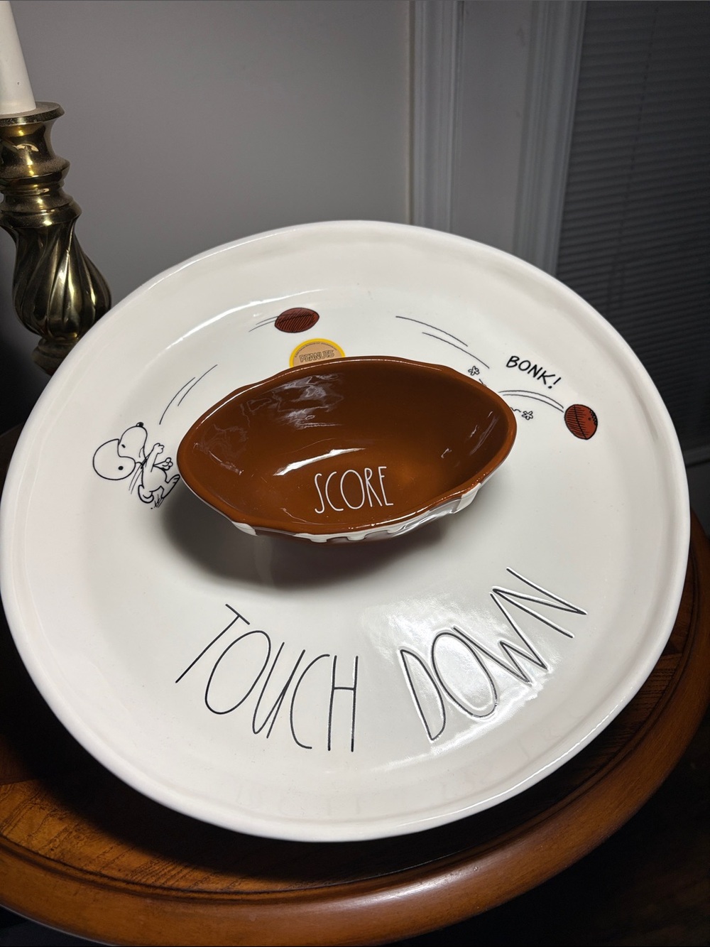 Rae Dunn White 'Touch Down' Serving Platter with Brown 'Score' Insert